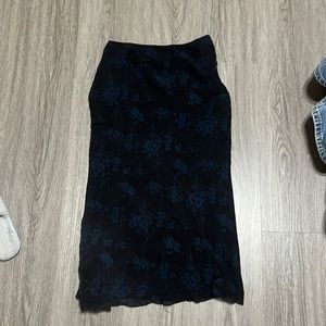 long black skirt with blue flowers